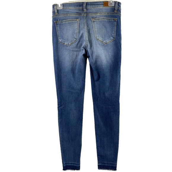 Judy Blue Jeans Womens Size 27 Skinny Distress Raw Hem Stretch Medium Wash Denim - Picture 2 of 14